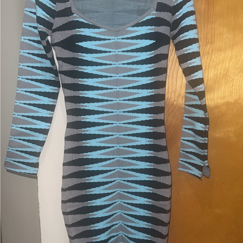 Fashion Nova Blue and Gray Midi Dress
